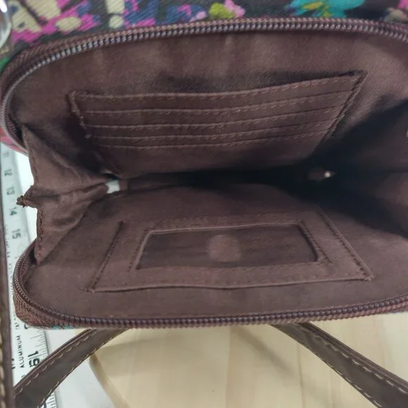 Relic Crossbody Purse Canvas & Faux Leather Trim Brown Floral & Stripes Small - Picture 9 of 15